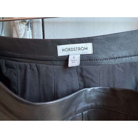 Nordstrom Black Leather Box Pleated High Waist A-line Midi Skirt Size Large NWOT - Picture 4 of 11